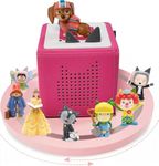 for TonieBox 1 and Toniebox 2, Tonies Box Shelf 360° Round Turntable Pine Wooden Tonies Magnetic Shelf Organizer Figure 10-20 Characters Compatible Charging Station Shelves for Kid's Room(Pink)