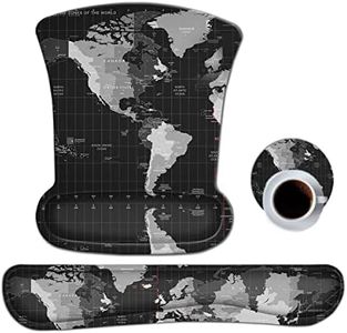 Keyboard Wrist Rest Pad Ergonomic Mouse Pad Set, ToLuLu Mouse Pad for Computer Laptop, Non Slip Mousepad Keyboard Wrist Support with Raised Memory Foam for Easy Typing & Pain Relief, Cool World Map