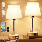 Minimalist Touch Table Lamps Set of 2-Bulbs Included, Practical Bedside Lamps With USB A+C Ports & 2-Prong AC Outlet, 3-Way Dimmable Nightstand Lamps With Linen Fabric Shade For Home Office Dorm Hotel