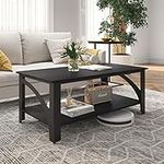 Novilla Coffee Table for Living Room, 2 Tier N-Side Coffee Table with Open Storage Shelf, Modern Industrial Style Metal Frame, AdjusTable Table Legs, Waterproof Desktop, Black, 110x60x45cm