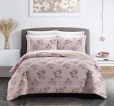 Chic Home 6 Piece Quilt Floral Pattern Print Bed in A Bag-Sheet Set Decorative Pillow Sham Included, Blush Pink, Twin