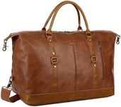 BAOSHA Leather Travel Duffel Tote Bag Overnight Weekender Bag Oversized for Men and Women HB-14, Brown, Large, Classic