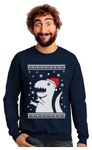 Trex Santa Sweatshirt Men Dinosaur Ugly Christmas Sweater Style Long Sleeve Small Navy