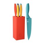 MasterChef Knife Set with Block, 5 Kitchen Knives with Sharp Stainless Steel Blades (Chef, Paring, Utility, Carving, Bread) Soft Touch Easy Grip Handles & Universal Knife Holder, Colour Collection