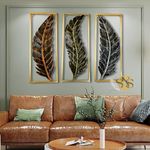 SNS DECOR Metal Frame Leaf Set of 3 Wall Art Decorations | Modern Luxury Metal Wall Art Decor, | Perfect 3D Wall Sculpture For Living Room, Restaurant, Hotel & Office (Antique)