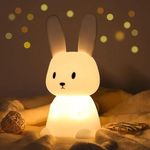 Rylan Silicone Cute Bunny Night Light for Kids- Bunny LED Lamp Rabbit Light Animal Nightlight with 7 Changing Colors USB Rechargeable for Birthday Gifts (Bunny), Blue