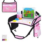 WENRENER Kids Travel Tray, Travel Tray for Kids Car Seat, Toddler Car Seat Lap Tray, Carseat Tray for Kids Travel, Carseat Table Tray for Kids Travel Activities (Pink)