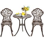 Giantex 3 Piece Bistro Set Cast Leaf Design Antique Outdoor Patio Furniture Weather Resistant Garden Round Table and Chairs (Leaf Design)