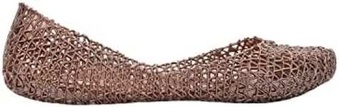 Melissa Campana Papel-Flats for Women - Comfortable, Stylish & Flexible-Slide-On Closed-Toe Jelly-Flat Shoes with Hollow Interwoven Cut Out Design, Metallic Rose, 8