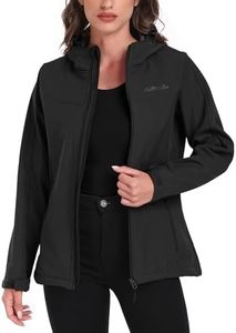 USHARESPORTS Women's Softshell Jacket Lightweight Fleece Lined Waterproof Coats Rain Jacket with Hood for Outdoor Hiking BLACK M