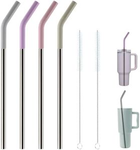 Replacement Straws for 40oz Tumblers,Metal Straws Reusable for Stanley 40oz Cup, 40 oz Tumbler Straw for Simple Modern,4 Pack 12" Extra Long Stainless Steel Straws with Silicone Tips and Cleaner Brush