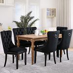 SoarFlash Velvet Dining Chairs Set of 6, Tall Back Side Chair, Modern Upholstered High-end Tufted Side Chair with Button Back Ring, Solid Wood Legs (Black)