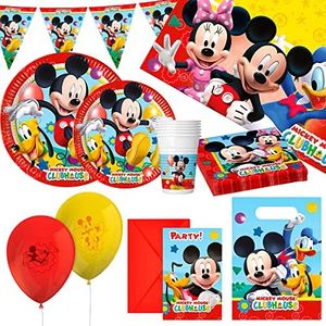 Disney - Set de fiesta Mickey Mouse, Decoración cumpleaños Mickey Mouse, Kit fiesta de cumpleaños, Vajilla infantil desechable, (globos, platos, banderines, vasos, servilletas), 8 comensales, (71993)