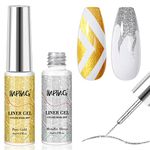 INPING Nail Art Liner Gel Polish, 2 Colors Glitter Gold Silver Liner Painted Gel Set Soak-Off UV/LED Nail Varnish Line Pen for Drawing Liner Swirl Nails Art Design, Chirstmas Beauty Nail Decoration