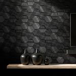 Simon&Siff Black Textured Wallpaper 3D Embossed Hexagon Wallpaper Non Woven Traditional Non-Pasted Wallpaper for Bedroom Bathroom 17.3in x 19.7ft