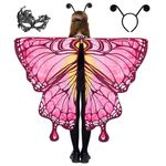 Spooktacular Creations Girl Pink Starry Butterfly Costume, Wing Set with Shawl, Black Hairband, and Eye Mask for Halloween Costume Cosplay