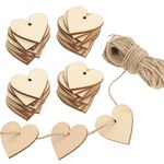 NewZC 100PCS 100x5cm Wooden Heart Shapes Wooden Love Embellishments Unfinished Wooden Craft Tags with Hole Natural Wedding Scatter Hearts for Valentine's Day Christmas Wedding Birthday