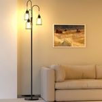 Industrial Floor Lamp for Living Room, 190cm Dimmable Standing Lamp, 3 LED Bulbs Included, E27 Sockets Standing Tree Lamp with Wire Cage Lampshade for Bedroom Study Home Decoration, Black