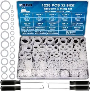 ZDBB 32 Size 1228 PCS Clear Food Grade Silicone O-Ring Kit, White Oil and Heat Resistant VMQ Seal O-Ring Washer Set for Sealing Faucets and Plumbing with Hook and Pick
