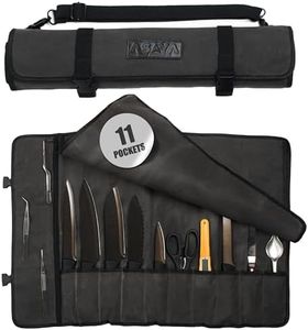 Asaya Waxed Canvas Chef Knife Roll Bag with 10 Slots and a Zipper Pocket - Professional Chef Knife Bag & Storage Case, with Shoulder Strap - Knives Not Included (Grey)