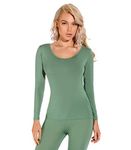 Liang Rou Women's Scoop Neck Ultra Thin Long Sleeve Shirt Green L