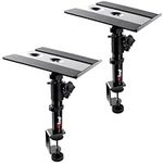 Tlingt Support Studio Monitor and Speaker Stand Pair, Clamp-on Desk Speaker Stand, 25x23cm Heavy Duty Metal Tray at +10° to -10° Tilted Angle for Monitor Speakers, Bookshelf Speakers, Laptops, 2 Pack