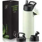 SipX™ Triple-Insulated Stainless Steel Water Bottle 25oz. With 3 Lids, BPA-Free Reusable Insulated Water Bottle Keeps Cold 24 Hours, Metal Water Bottle Made Of Sustainable Material For Hiking & Biking