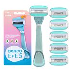 Dorco EVE5 Razor for Women, Includes 1 Razor Handle and 6 Long-Lasting Razor Blade Refills (Handle+6 Refills)