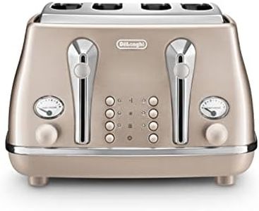 De'Longhi Icona Metallics CTOT4003.​BG, 4 Slot Toaster with Reheat, Bagel, Cancel, and Defrost Functions, 6 Browning Levels, 1800 W, Pull Crumbs Tray, Stainless Steel, Beige