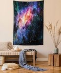 Space Decorations Collection, Starry Deep Outer Space Nebula and Galaxy in the Universe Celestial Print, Bedroom Living Room Dorm Wall Hanging Tapestry, Navy Orange Purple