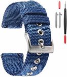 20mm Watch Bands for Men,Soft Nylon Weaved Watch Strap, Blue Two-Piece Quick Release Replacement Watch Bands with Heavy Duty Brushed Buckle