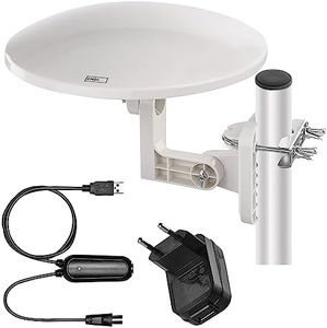 EMOS - Antenna digitale con amplificatore - per esterni - Antenna attiva Village - 0-80 km - FM/DAB/DVB-T/DVB-T2 - Filtro LTE/4G/5G integrato - Angolo di ricezione 360° - Resistente alle intemperie,