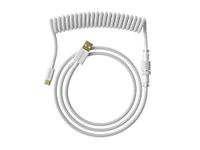 Ranked Coiled Keyboard Cable | Handcrafted Double-Sleeved Braided Cable | USB Type C to A | 5-Pin Aviator Connector for Custom Mechanical Gaming Keyboard | Support Fast Charge 20W (White)