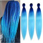 BALINGHAIR Braiding Hair Pre-Stretched Kanekalon High Temperature Synthetic Fiber Braid Hair 28 Inches (Ombre Blue, 28 Inch (Pack of 3))