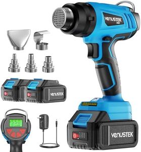 VENUSTEK 20V Cordless Heat Gun with 2 x 4.0Ah Batteries (122℉–1022℉) Fast-Heating Hot Air Gun Kit with Screen Display Variable Temperature Wind Speed, Portable Heat Gun for Shrink Tubing Vinyl Wrap
