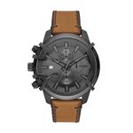 Diesel Men's Griffed Stainless Steel Chronograph Quartz Watch, Brown, One Size, Griffed Chronograph Leather Watch - DZ4569