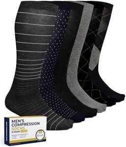 Pembrook Light Compression Socks for Men - 6 Pairs | 8-15 mmHg Cotton Compression Socks Men | Polkadots, Stripes, Argyle, Grey, Black Compression Socks for Men | Support Socks for Men