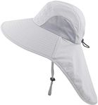 Muryobao Kids Child Girls Boys Summer Sun Hat Wide Brim UV Protection UPF50+ Hats Mesh Bucket Cap for Beach Fishing with Neck Flap Light Grey