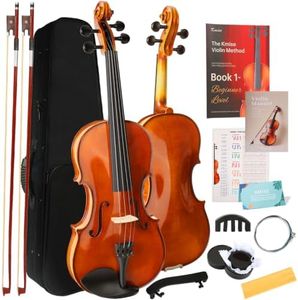 Kmise Teacher Approved 4/4 Full Size Violin Starter Kit for Adults Beginners Students, High Density Ebony Acoustic Violins, Fiddle Bundle with Case, Bow, Rosin, Strings, Shoulder Rest & Guide