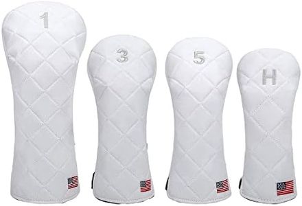 YuEagleSky Golf Club Head Covers (4PCS) Driver Fairway #3#5 Hybrid USA Flag for Club Men Women (White)