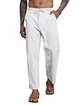 YAOBAOLE Men's Cotton Linen Beach Pants Drawstring Elastic Waist Loose Summer Yoga Pant White M