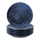 Vicrays Ceramic Dinner Plates Set, 10.5 Inch, Set of 6, Round, Microwave, Oven, Dishwasher Safe, Scratch Resistant, Porcelain Fluted Suitable for Steak, Pasta, Pizza, Home, Party, Restaurant (Blue)