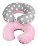 Nursing Pillow Dimple Breast and Bottle Feeding Cushion Baby/Newborn Washable Removable Cotton Cover Maternity Pregnancy Gifts (Pink/Big White Stars on Grey)