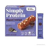 Simply Protein Chocolate-Dipped Protein Bars, Pack of 5, Cookies & Cream Bars, High Protein Snack, Low Sugar