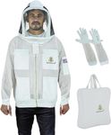 BeeProGear 3 layer Ultra Ventilated Mesh Beekeeping Jacket with Fencing Veil for Beekeepers | Bee Jacket for Men Sting-Proof Leather gloves with bag (Large, White)