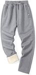 Flygo Men's Fleece Pants Sherpa Lined Sweatpants Active Athletic Winter Heavyweight Warm Jogger Pants, Light Grey (Straight), X-Large