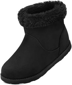festooning Girls Faux Fur Shearling Style Boot Girls Warm Winter Flat Non-Slip Zip Snow Boots for Indoor Outdoor Big Kid Black 1
