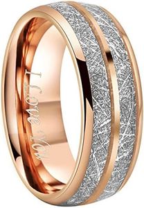 CROWNAL 8mm Imitated Meteorite Rose Gold Tungsten Wedding Ring Band Engagement Ring Domed Polished Engraved I Love You Size 5 to 17 (8mm,16)