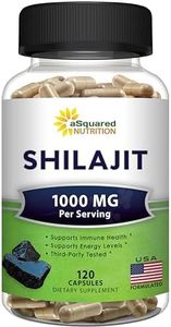 aSquared Nutrition Shilajit 1000mg - 120 Capsules - Pure Shilajit Extract Supplement and Powder Complex Pills - Natural Humic & Fulvic Acid & Trace Minerals - Alternative to Resin & Drops