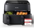 Philips Airfryer Dual Basket 3000 Series, 9L, 2 Körbe, 2 Gerichte gleichzeitig fertig, RapidAir Plus Heißlufttechnologie, 90% weniger Fett, Energieeffizient, HomeID Rezepte-App (NA350/00)